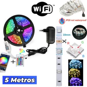 Cinta Tira Luces Led Rgb / WI-FI / 5 MT 5050 Con Transformador + Control / 5MT / IP20 / Interior