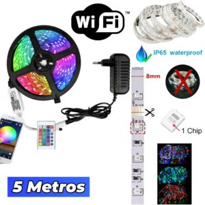 Cinta Tira Luces Led Rgb / WI-FI / 5 MT 2835 Con Transformador + Control / 5 MT / IP65 / Interior Y Exterior