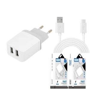 Cargador De Pared Doble USB + Cable Tipo-C 2.1A