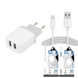 Cargador De Pared Doble USB + Cable Lightning Para iPhone 2.1A