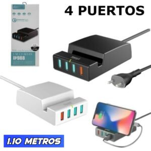 Alargue / Zapatilla Base De Carga 4 Puertos USB FAST D-POWER IP988 / Fast Charge QC3.0