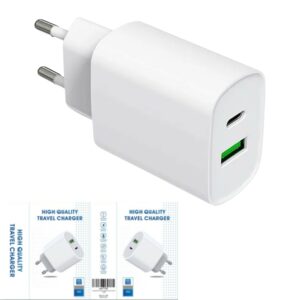 Cargador Doble USB De Pared ( Puerto Tipo-C + Puerto USB 2.1A ) PD