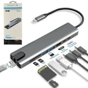 Adaptador HUB Tipo-C 8 En 1 Metálico