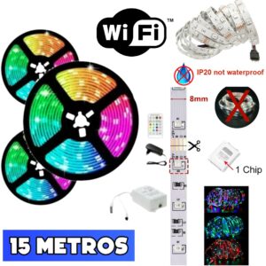 Cinta Tira Luces Led Rgb / WI-FI / 15 MT 2835 Con Transformador + Control / IP20 / Interior