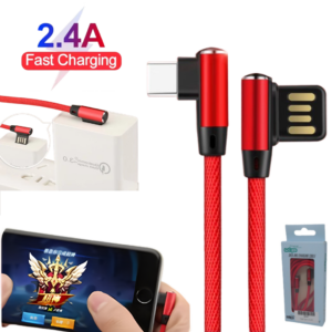 Cable USB A Tipo-C Acordonado 1.5MT / 2.4A FAST CHARGING / GAMER X-LIVE / 90°