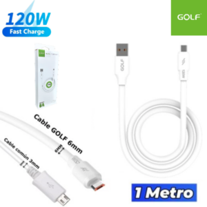 Cable USB A Micro USB GOLF 1MT / 6A Fast Charge / 120W / 6MM Extra Grueso / Extra Resistente ( GC-98M )