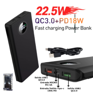 Power Bank 10000MAH / Doble USB 5V/2A / Puerto Tipo-C ( PD ) 18W