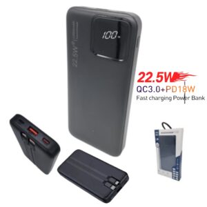 Cargador Power Bank 10000MAH / USB 3.0 FAST CHARGE /  Puerto Tipo-C PD 18W / 22.5W + Cables Lightning Y Tipo-C