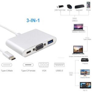 Adaptador Conversor Tipo-C A VGA + Puerto USB + Puerto Tipo-C