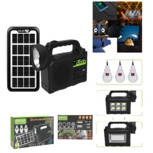 Kit Solar / Foco Led / Power Bank 5500 MAH / Linterna / 3 Lamparas / Panel Solar / Parlantes Bluetooth / Radio FM