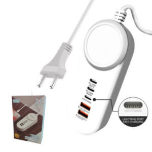 Zapatilla Alargue 2 USB / 2 Puerto Tipo-C PD 25W / 1 Puerto Lightning ( iPhone )