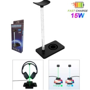 Soporte Para Auriculares Con Luces Led + Base De Carga Inalámbrica QI 15W