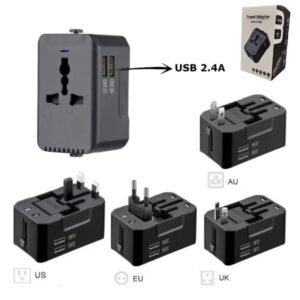 Adaptador Cargador De Viaje Con 2 USB (5V/2.4A) / 100V-600W / 250V-1440W