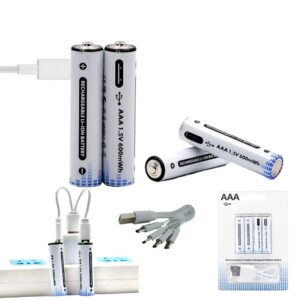 Pack 4 Pilas AAA 600 MAH Recargables Vía Puerto Tipo-C + Cable USB A 4 Tipo-C