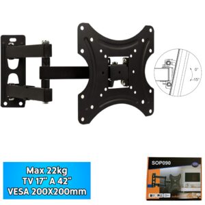 Soporte Para TV De 17″ A 42″ / MAX 22KG / MAX VESA 200X200MM / Brazo Articulado / GROSOR 1.8MM