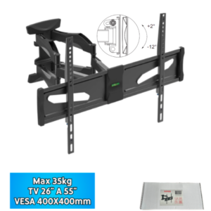 Soporte Para TV De 26″ A 55″ / MAX 35KG / MAX VESA 400X400MM / Doble Brazo Rebatible / Con Nivel