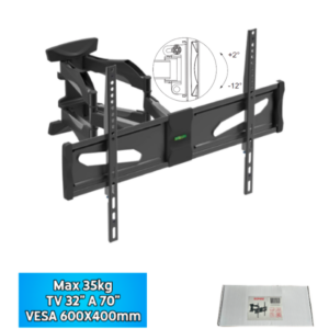 Soporte Para TV De 32″ A 70″ / MAX 35KG / MAX VESA 600X400MM / Doble Brazo Rebatible / Con Nivel / GROSOR 1.8MM