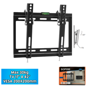 Soporte Para TV De 17″ A 42″ / MAX 30KG / MAX VESA 200X200MM / Reclinable / Con Nivel / GROSOR 1MM