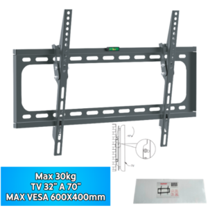 Soporte Para TV De 32″ A 70″ / MAX 30KG / MAX VESA 600X400MM / Reclinable / Con Nivel / GROSOR 1.2MM