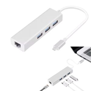 Adaptador HUB Tipo-C 2.0 / 4 En 1 ( RJ45 + 3 USB ) / Plástico