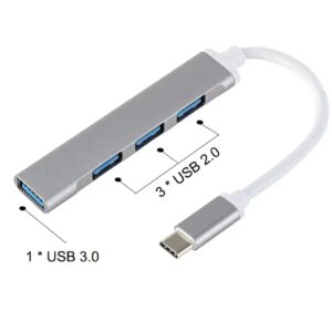 Adaptador HUB Tipo-C 4 En 1 ( 1 USB 3.0 / 3 USB 2.0 ) / Metálico