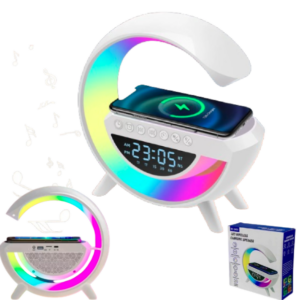 Reloj Despertador 4 En 1 / Parlante Bluetooth / Luces Led ARGB / Cargador Inalámbrico QI 15W