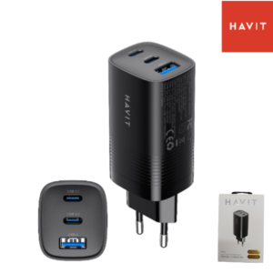 Cargador De Pared HAVIT USB Triple Puerto / 1 USB FAST CHARGE / 2 Puertos Tipo-C PD 65W / UC20