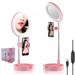 Espejo Con Luz Led Selfie + Soporte Celular Foto Maquillaje