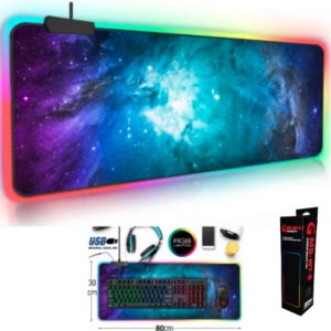 Pad Gamer Alfombra Para Teclado Y Mouse Luz Led RGB Colores Galaxia 30CM X 80CM