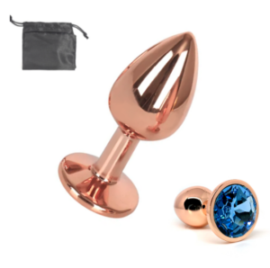 Plug Anal Acero 7cm / Oro Rosado / Con Bolsito / Gema Azul