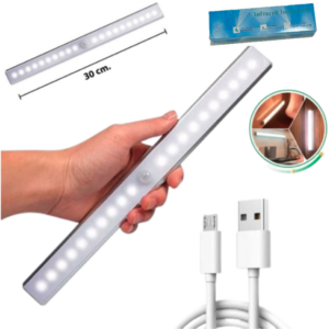 Tira LED Magnética Recargable / 30 cm / 20 LED Fría / Sensor De Movimiento Y Fotocélula / 1000 mah