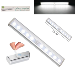 Tira LED Magnética Recargable / 19 cm / 10 LED Fría / Sensor De Movimiento Y Fotocélula / 500 mah