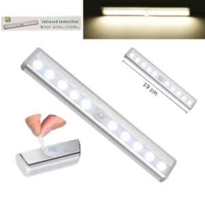 Tira LED Magnética Recargable / 19 cm / 10 LED Cálida / Sensor De Movimiento Y Fotocélula / 500 mah