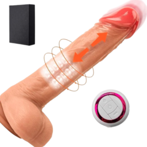 Vibrador Consolador Dildo Pene Realista Con Escroto Y Ventosa / 3 Funciones Con Control / 22cm x 3.8cm Silicona / VER VIDEO