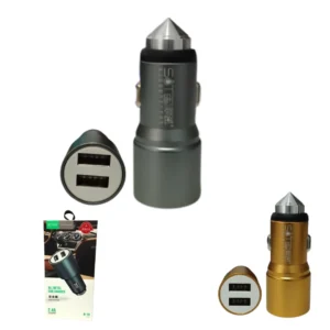 Cargador De Auto Doble USB 2.4A / Martillo De Emergencia / D-19