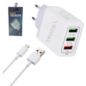 Cargador De Pared Triple USB 5V/2.4A + Cable Micro USB / LIONDO