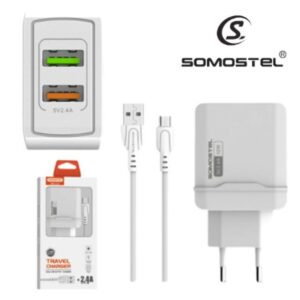 Cargador De Pared Somostel Doble Puerto USB 2.4A + Cable Micro USB (A138)