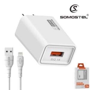 Cargador De Pared SOMOSTEL Puerto USB 2.1A + Cable Lightning (iPhone) (A20)