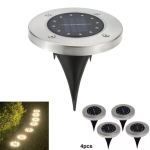 Set 4 Focos Solar Para Piso / Jardín / Exterior / Luz Cálida / 12 LEDS