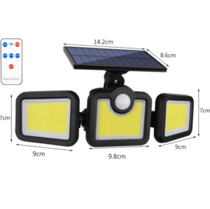 Foco Solar 3 Cabezas / 20w / 2400 Mah / 171 Led COB / Control Remoto / Sensor de Movimiento