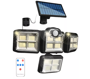 Foco Solar 4 Cabezas / 35W / 2400 Mah / 198 Led COB / Control Remoto / Sensor de Movimiento / Panel Independiente