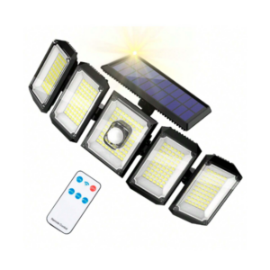 Foco Solar 5 Cabezas / 45W / 2400 Mah / 300 Led COB / Control Remoto / Sensor de Movimiento / Panel Independiente