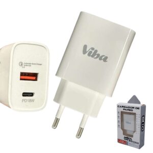 Cargador Doble USB De Pared Fast Charge USB 3.0 + Tipo-C PD 18W / VIBA