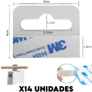 Sujetador Adhesivo Para Exhibir Productos Con Cinta 3M / PACK DE 14 UNIDADES