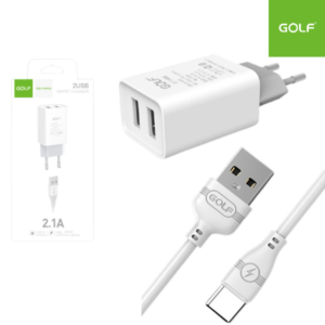 Cargador De Pared GOLF Doble USB 2.1A + Cable Tipo-C GF-U206