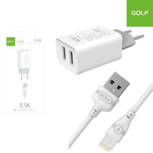 Cargador De Pared GOLF Doble USB 2.1A + Cable Lightning ( iPhone ) GF-U206