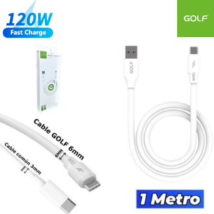 Cable USB A Tipo-C GOLF 1MT / 6A Fast Charge / 120W / 6MM Extra Grueso / Extra Resistente ( GC-98T )