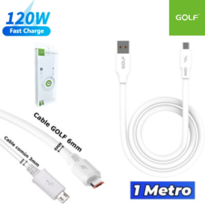 Cable USB Para iPhone (Lightning) GOLF 1MT / 6A Fast Charge / 120W / 6MM Extra Grueso / Extra Resistente ( GC-98i )