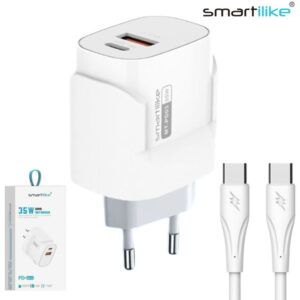 Cargador USB Smartilike PD Tipo-C 35W + Puerto USB QC3.0 Con Cable Tipo-C A Tipo-C