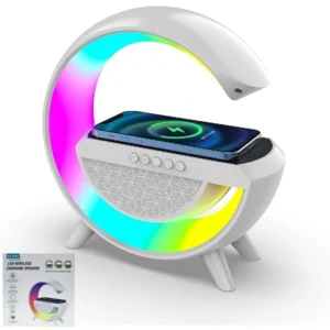 Lampara Veladora G / Parlante Bluetooth / Luces Led ARGB / Cargador Inalámbrico QI 10W / Radio FM / Puerto USB / MicroSD/ AUX 3.5MM / BT2301